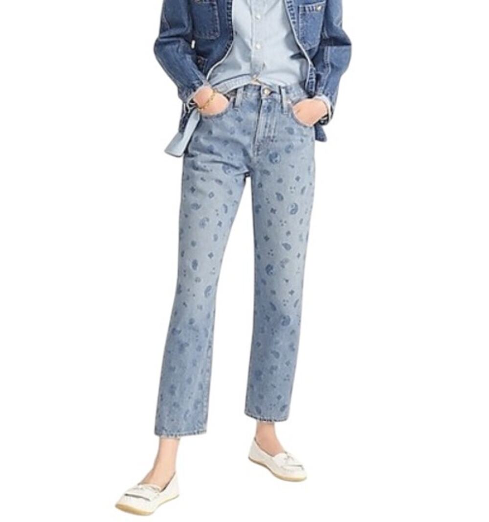 J. Crew Slouchy Straight Boyfriend Jeans Indigo Faded Denim Paisley Womens 25